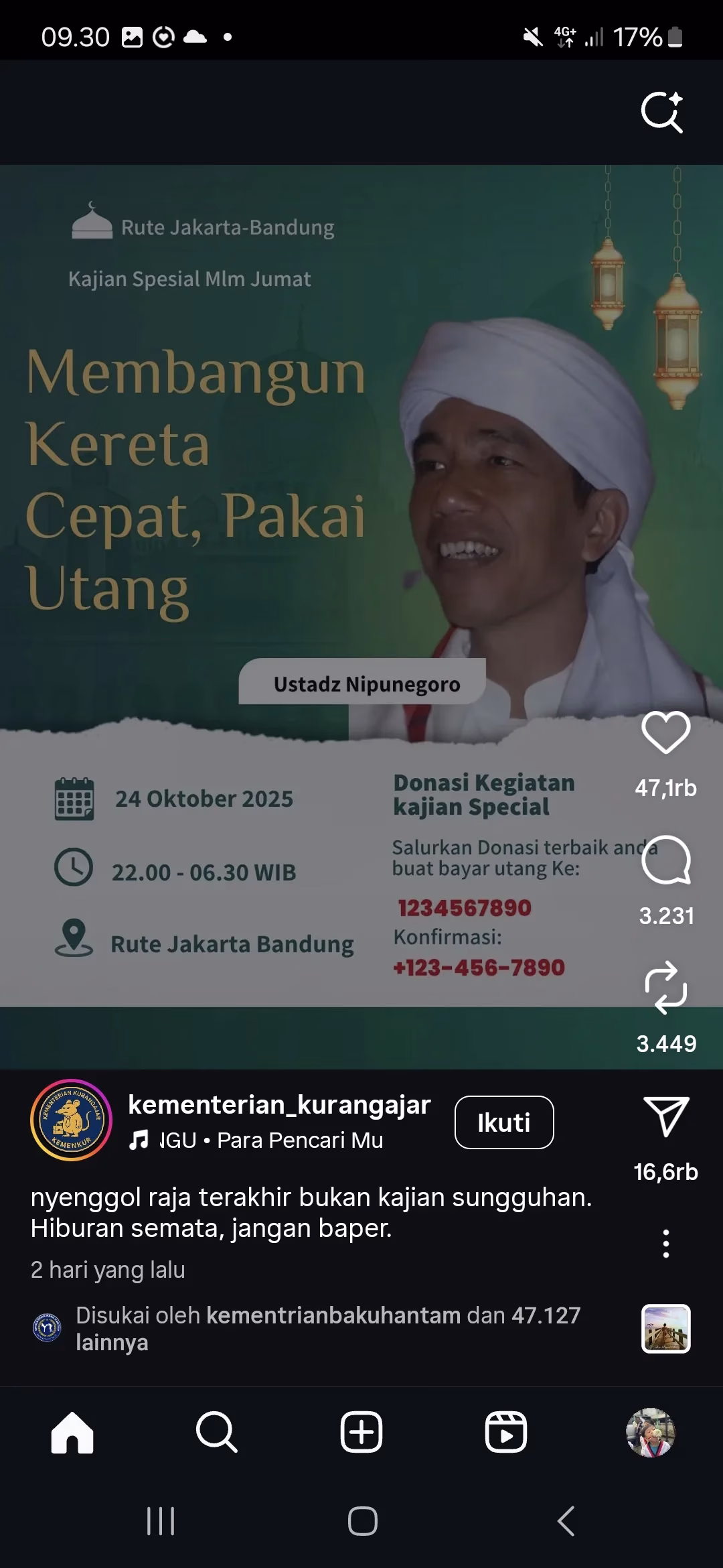 Akun “Kementerian Kurangajar” Sindir Jokowi Lewat Meme Kereta Cepat